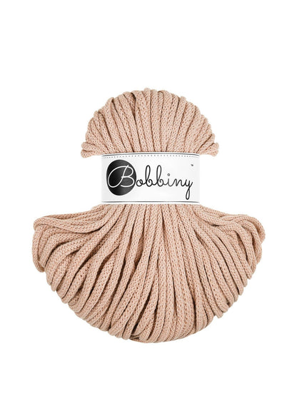 Bobbiny braided cotton cord, 5mm and 100m, in biscuit