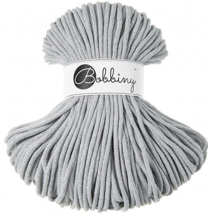 Bobbiny braided cotton cord, 5mm and 100m, in light grey