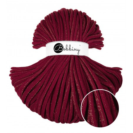 Bobbiny Jumbo geflochtene Baumwollkordel, 9mm und 100m, in Golden Wine Red