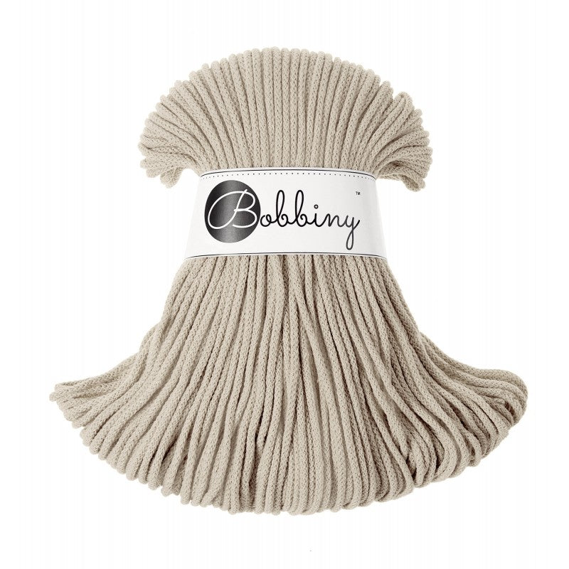 Bobbiny junior braided cotton cord, 3mm and 100m, in beige