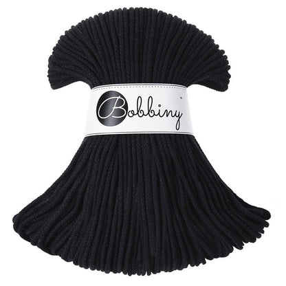 Bobbiny junior braided cotton cord, 3mm and 100m, in black