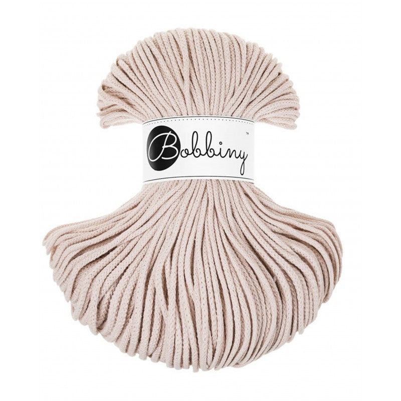 Bobbiny junior braided cotton cord, 3mm and 100m, in nude