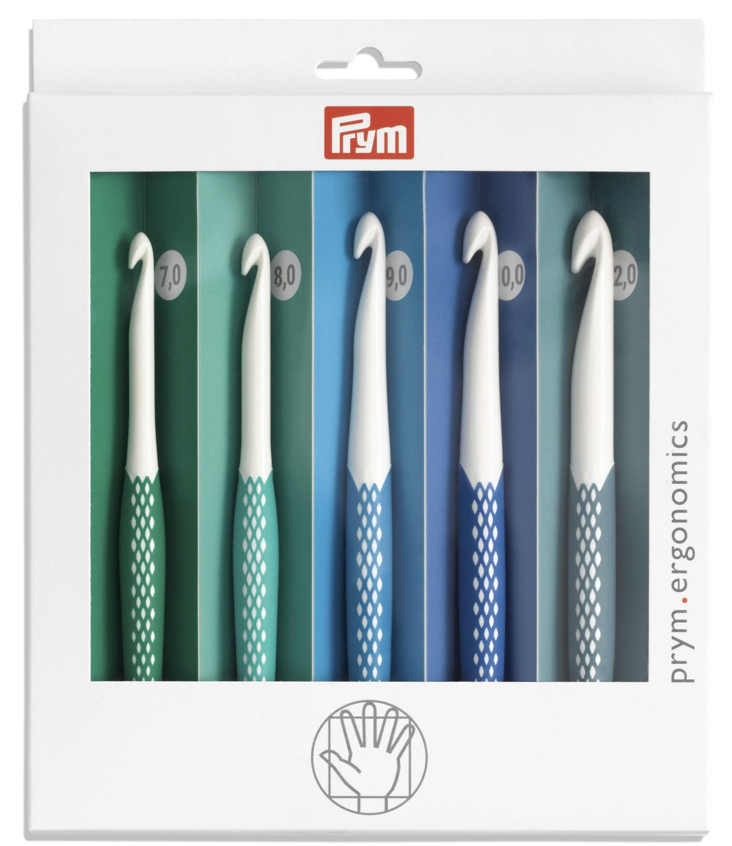 Prym ergonomic crochet hook set, 7mm to 12mm