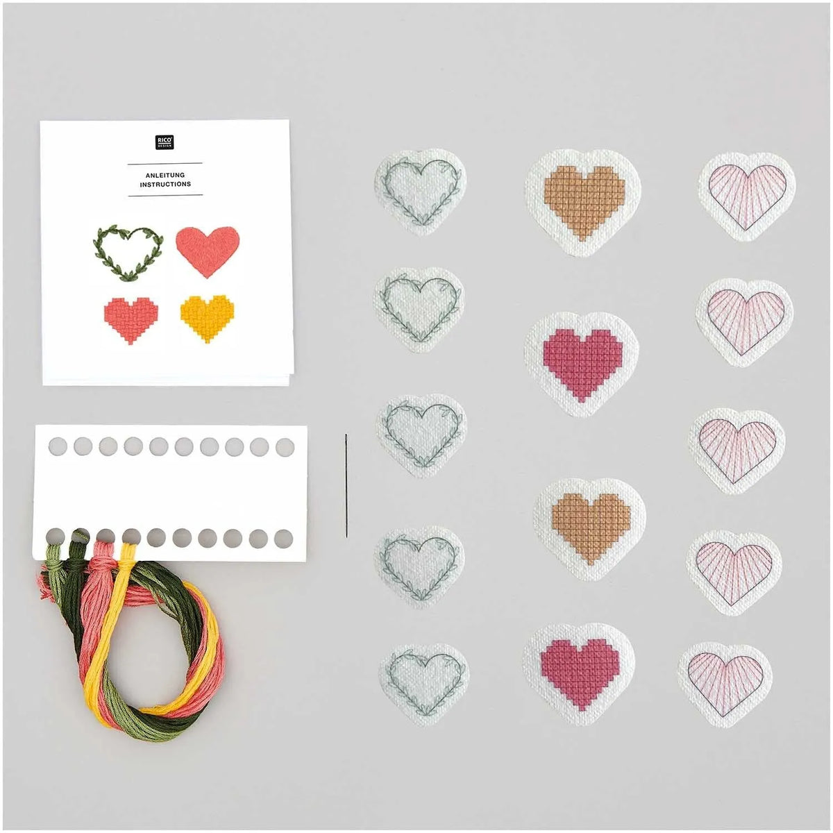 Vorgezeichnetes Stickset 'Hearts' von Rico Design