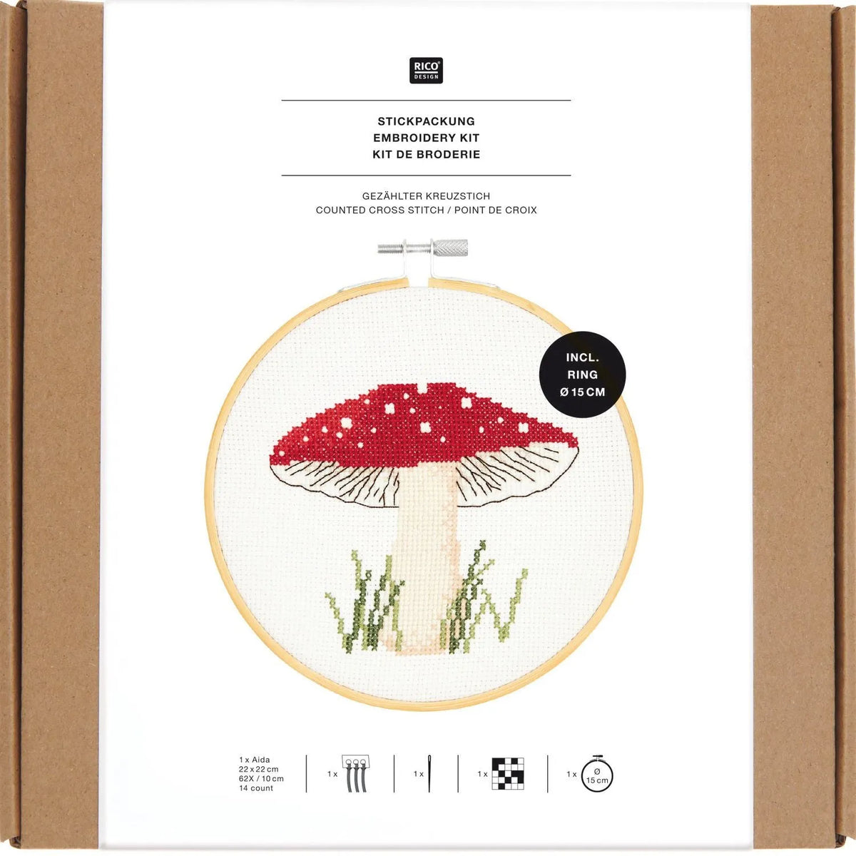 Kreuzstich-Stickset 'Mushroom', 15cm von Rico Design