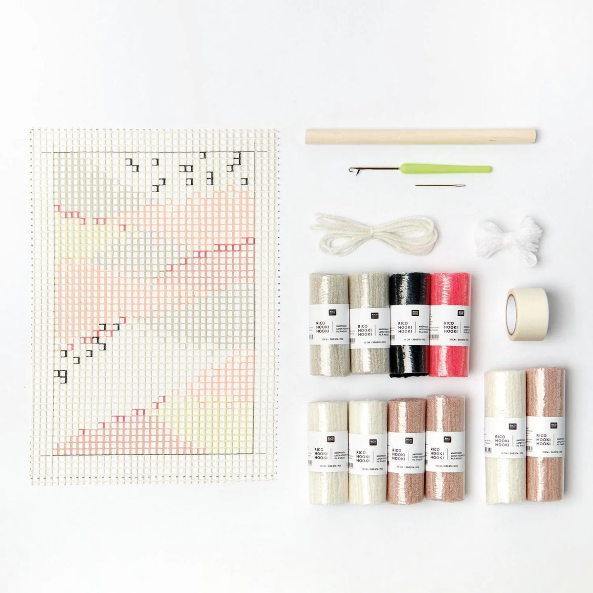Latch hook rug kit with neon landscape design by Rico Design