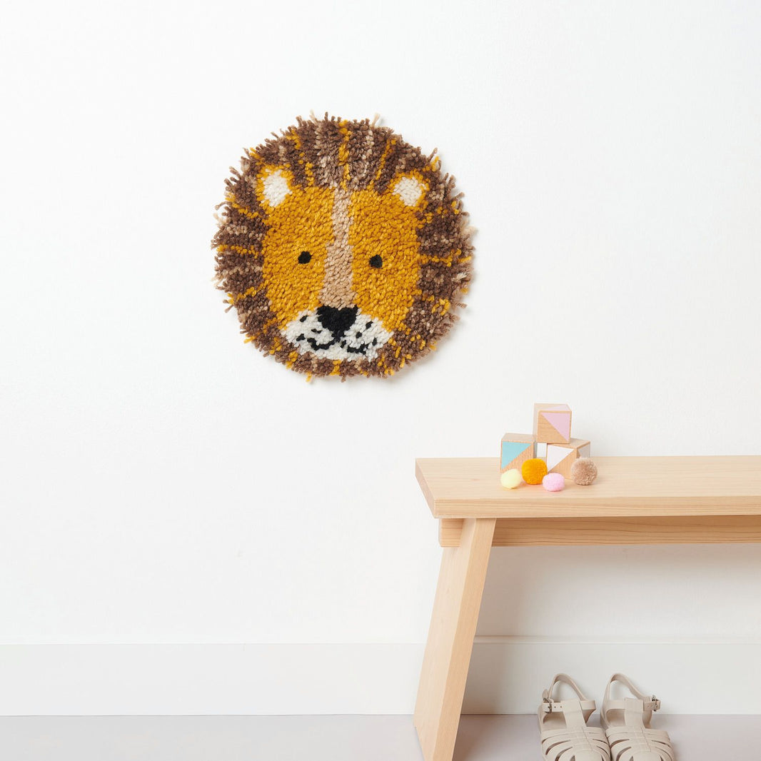 Lion latch hook rug, finished wall hanging