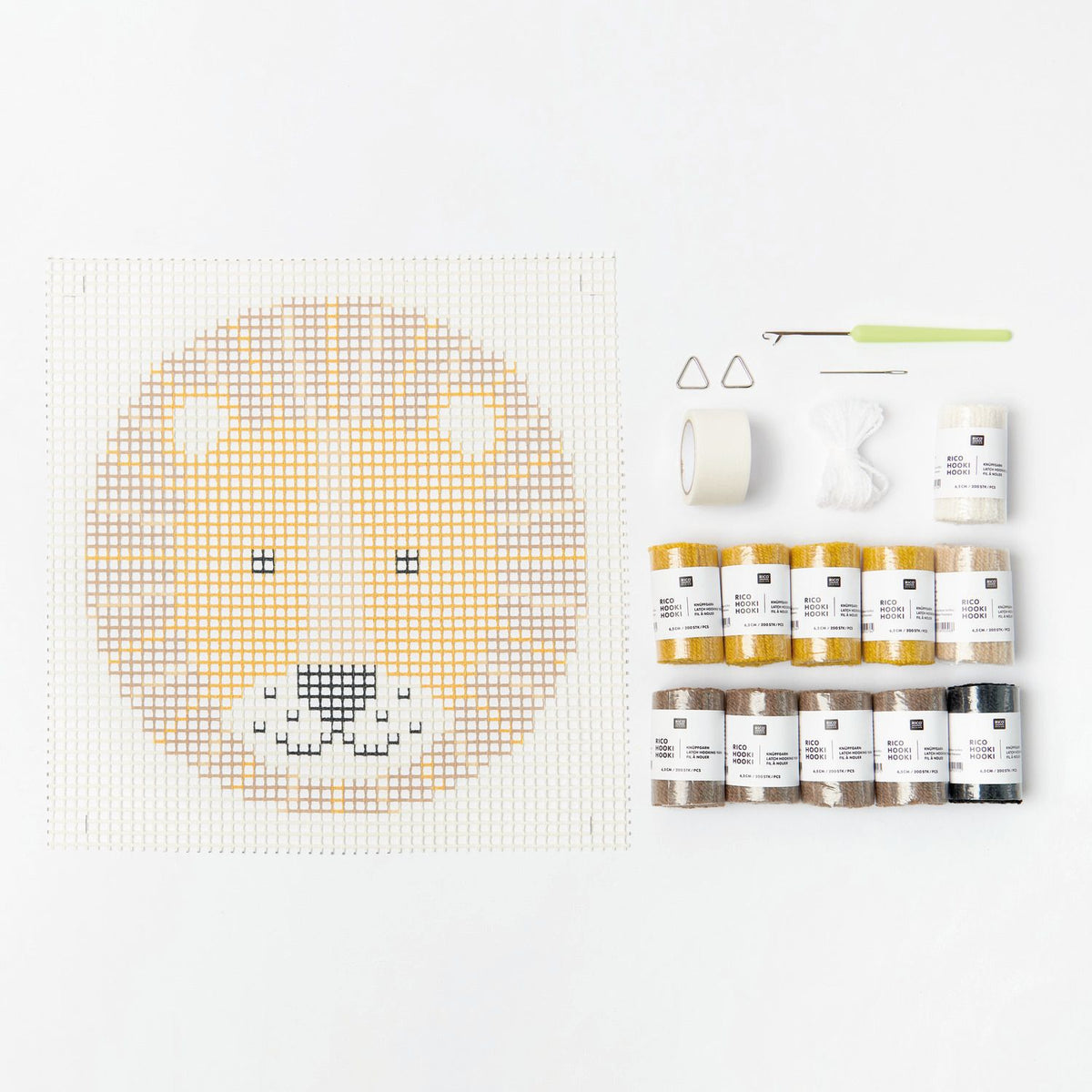 Lion latch hook rug kit, detail of the canvas