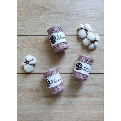 Bobbiny Makramee-Baumwollkordel, 1,5mm und 100m, in Mauve