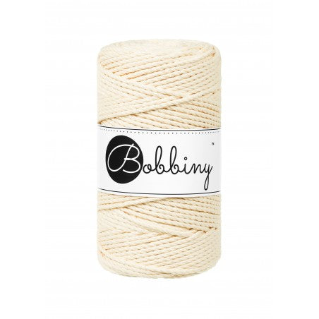 Bobbiny 3-ply macramé rope, 3mm and 100m, in butter yellow