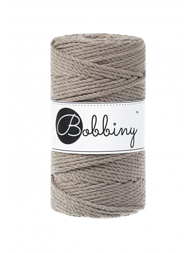 Bobbiny 3-ply macramé rope, 3mm and 100m, in coffee brown