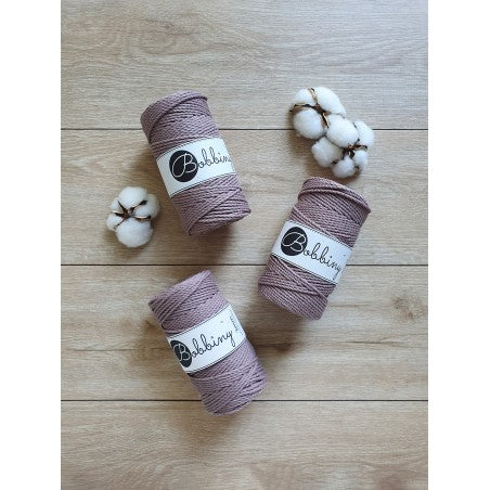 Bobbiny 3-ply macramé rope, 3mm and 100m, in mauve