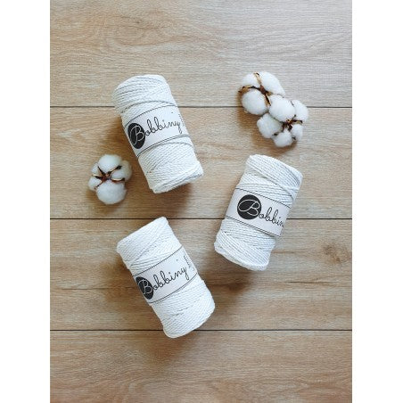 Bobbiny 3-ply macramé rope, 3mm and 100m, in off white
