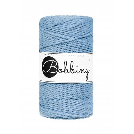 Bobbiny 3-ply macramé rope, 3mm and 100m, in perfect blue