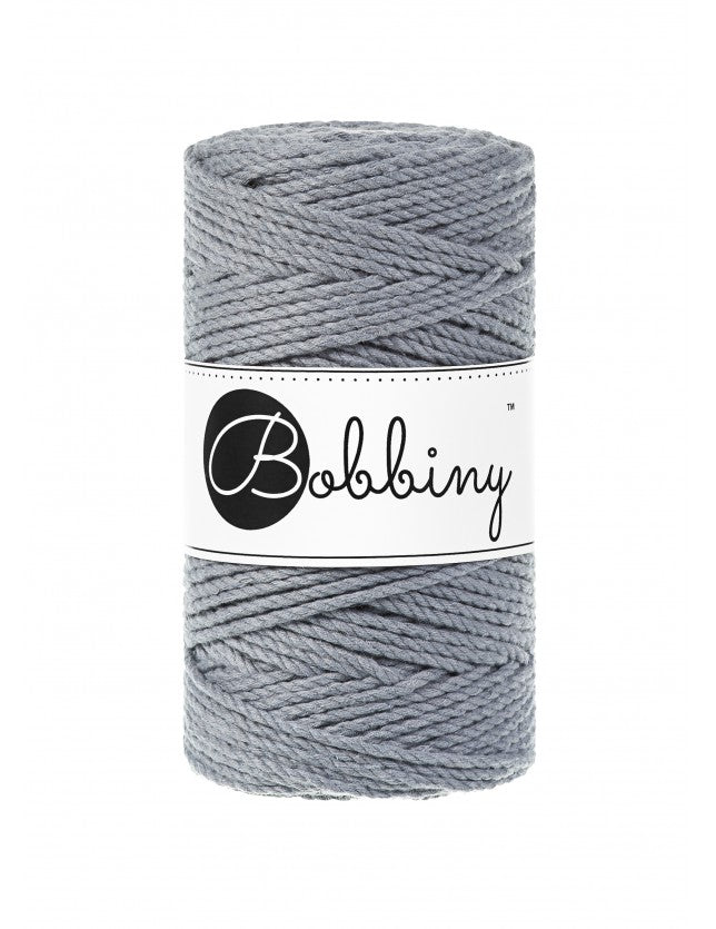 Bobbiny 3-ply macramé rope, 3mm and 100m, in steel grey