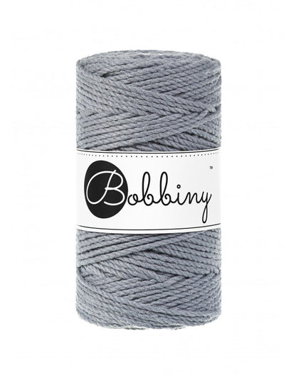Bobbiny 3-ply macramé rope, 3mm and 100m, in steel grey