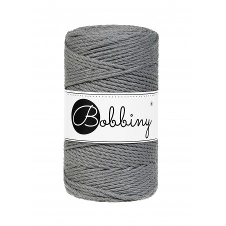 Bobbiny 3-ply macramé rope, 3mm and 100m, in stone grey