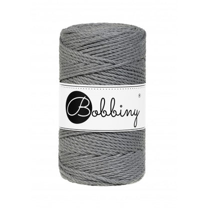 Bobbiny 3-ply macramé rope, 3mm and 100m, in stone grey