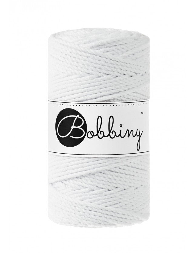 Bobbiny 3-ply macramé rope, 3mm and 100m, in white