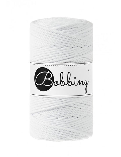 Bobbiny 3-ply macramé rope, 3mm and 100m, in white