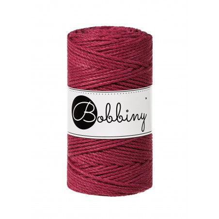 Bobbiny 3-ply macramé rope, 3mm and 100m, in wine red