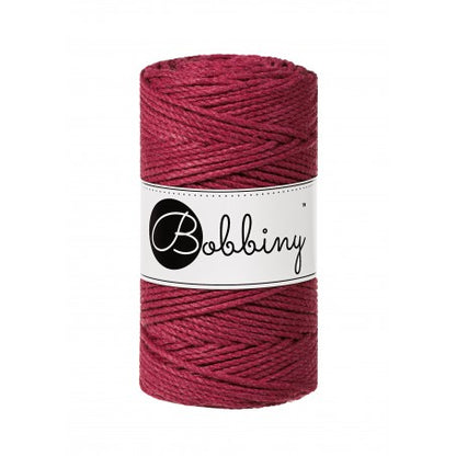 Bobbiny 3-ply macramé rope, 3mm and 100m, in wine red