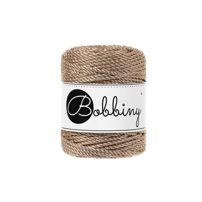Bobbiny metallic macrame rope in champagne, 3mm 50m
