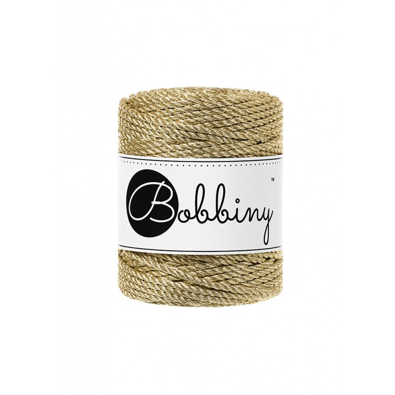 Bobbiny metallic macrame rope in gold, 3mm 50m