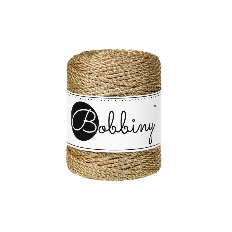 Bobbiny metallic macrame rope in satin gold, 3mm
