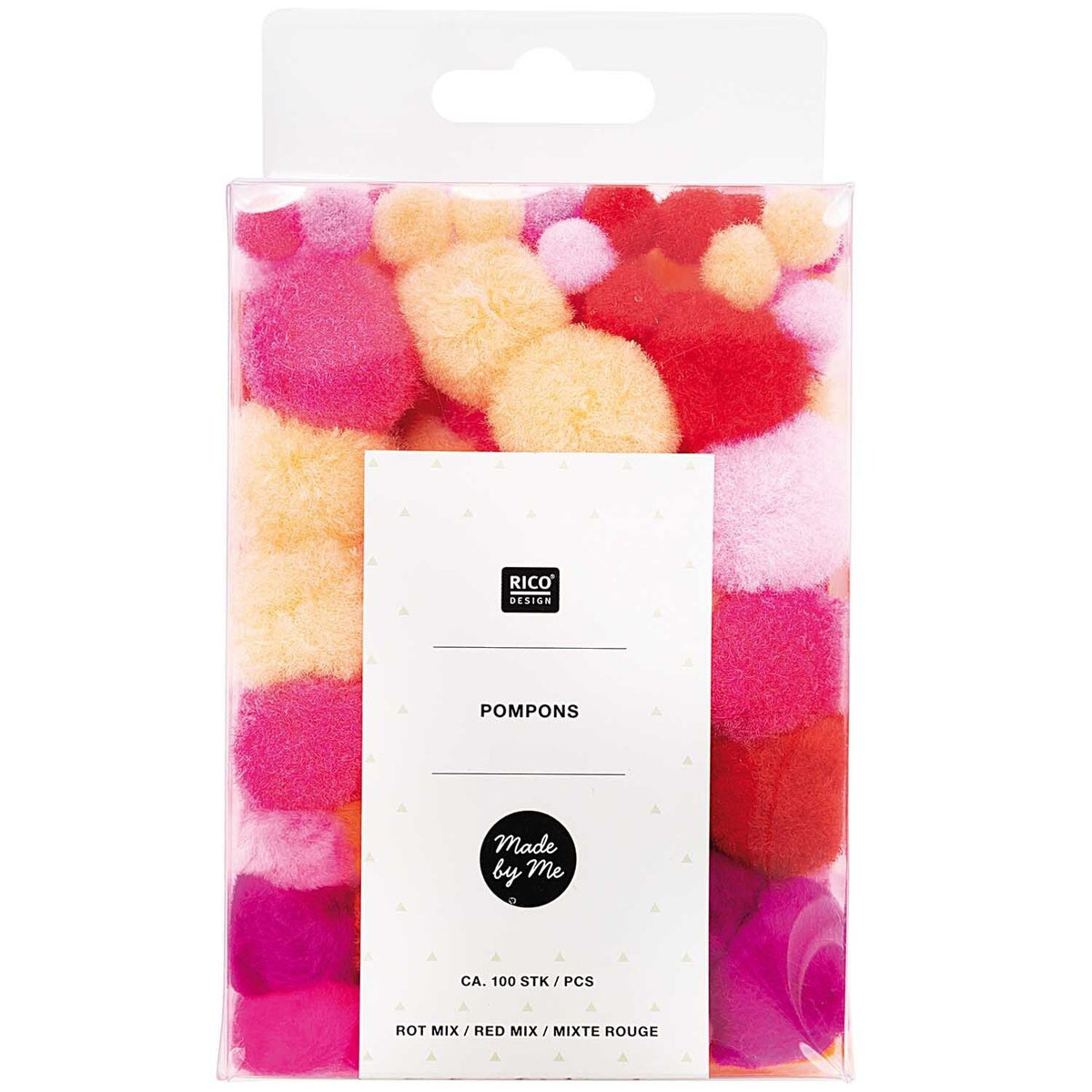 Rico Design pom-pom set, around 100 pieces in red mix