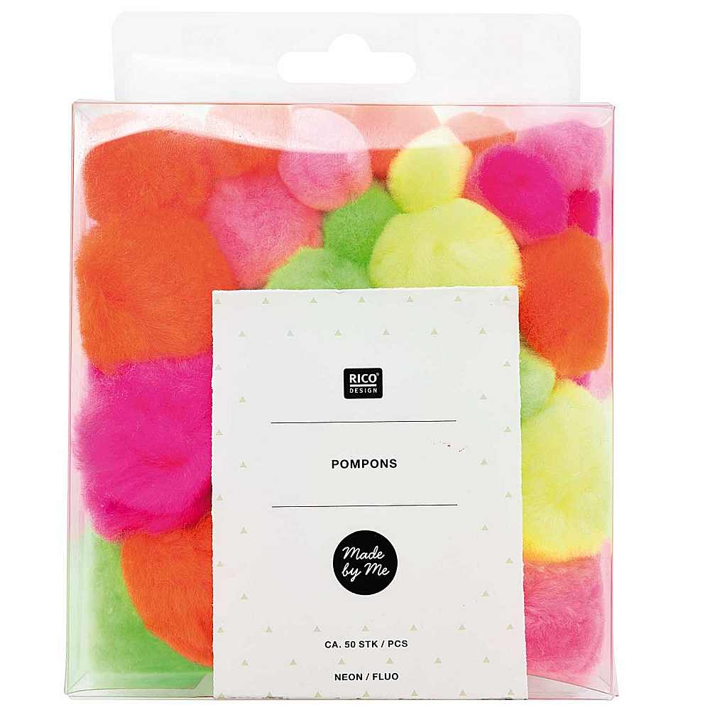 Rico Design pom-pom set, around 50 pieces in neon
