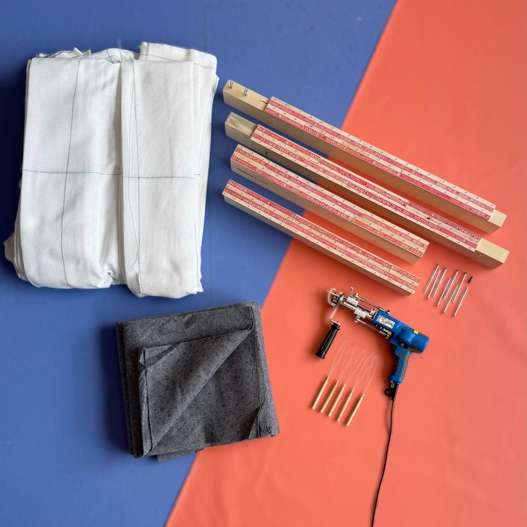 AK-V tufting starter set with frame, components overview