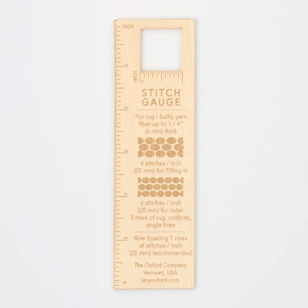 Wooden stitch gauge for punch needling by Oxford Company